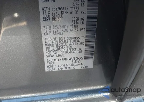 2023 Nissan Frontier Pro-4X 4X4/ S 4X4/ Sv 4X4 from USA, damaged, VIN 1N6ED1EK7PE663005